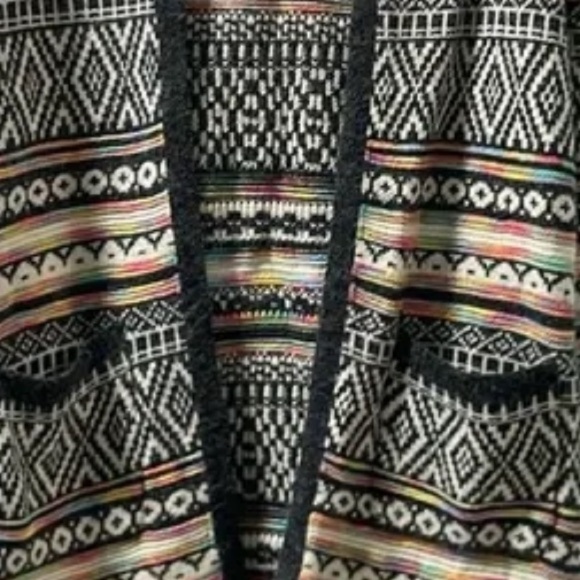 MONTEAU LOS ANGELES Sweater hooded boho jacket 90s y2k rainbow fall  small - Picture 2 of 3